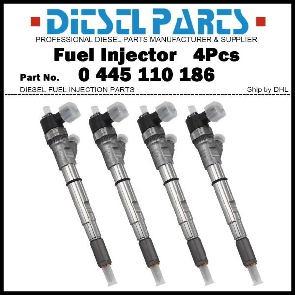 4x Fuel Injector 0445110186 for Hyundai H-1 STAREX Kia Sorento 2.5d 33800-4A100